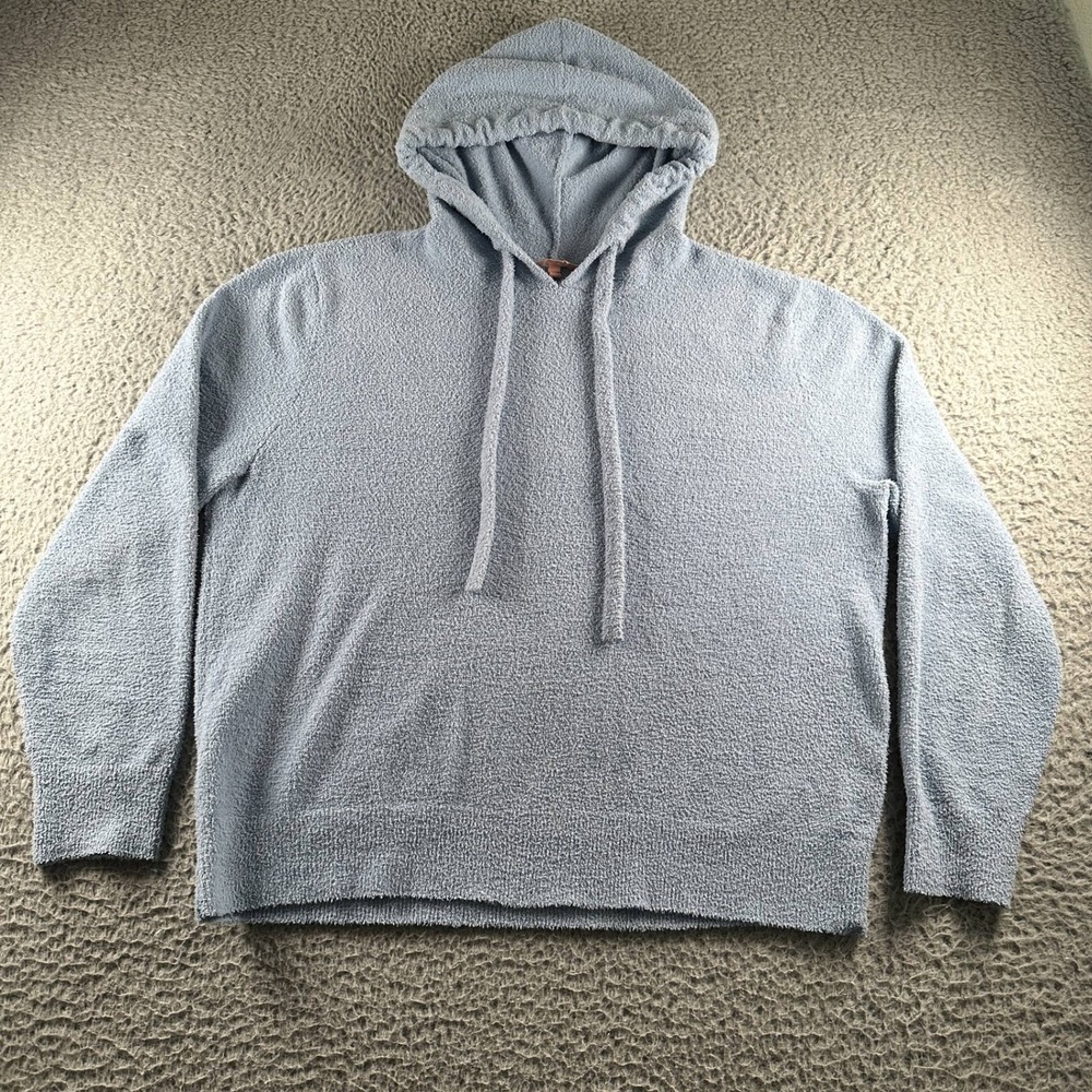 Eberjey Hoodie Womens L Light Blue Plush Sherpa Hooded Pullover Cozy Loungewear
